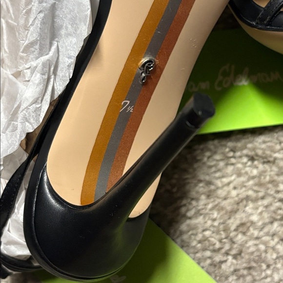 Sam Edelman 'Scarlette' Tie Heel Sandals black leather w pearl embellishments - Picture 9 of 11